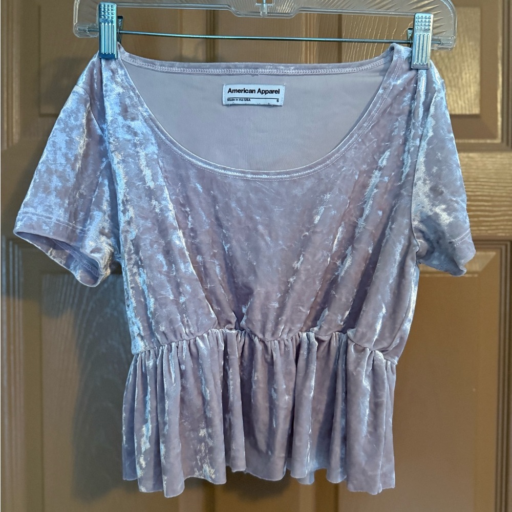 American Apparel Women's Short Sleeve Velvet Top - Lavender